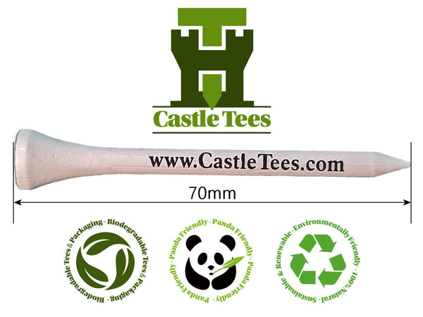 White Straight Tees – 40 x 70mm / 2 ¾ inch White Premium Bamboo Golf Tees in a Biodegradable Bag with Free Ball Marker & Free Pencil. Twice the strength of regular bamboo very strong & durable & a Great Golf Gift.