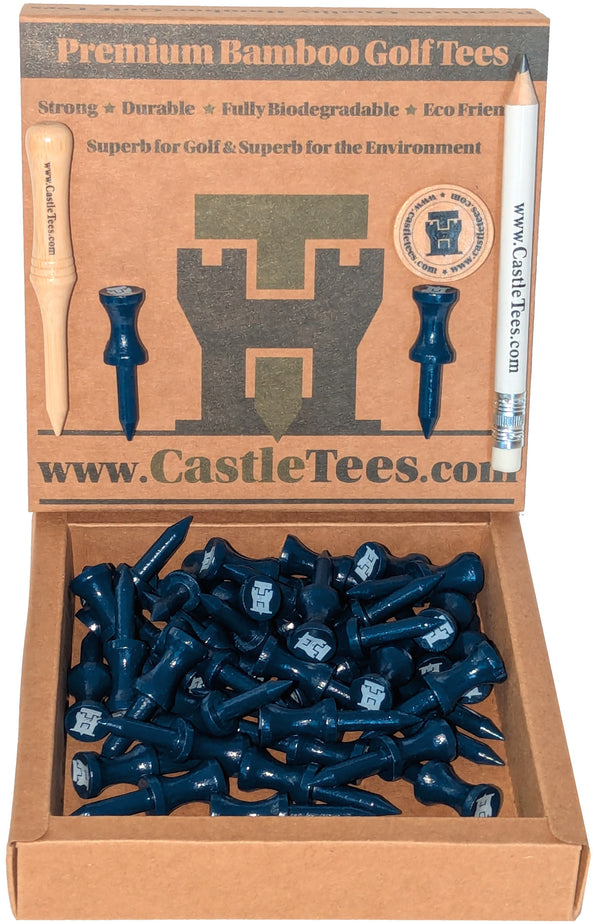 Blue Castle Tees – 40 x 38mm 1 ½ inch Blue Premium Bamboo Golf Tees in a Biodegradable Resealable Bag