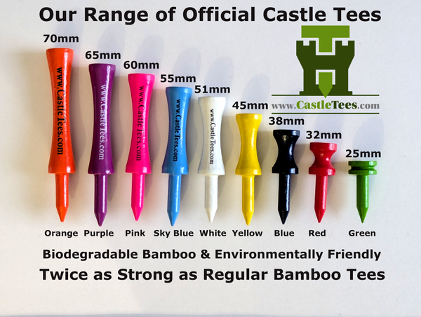 Mixed Castle Tees Box – 90 pcs Mixed Size Premium Bamboo Castle Golf Tees in a Box