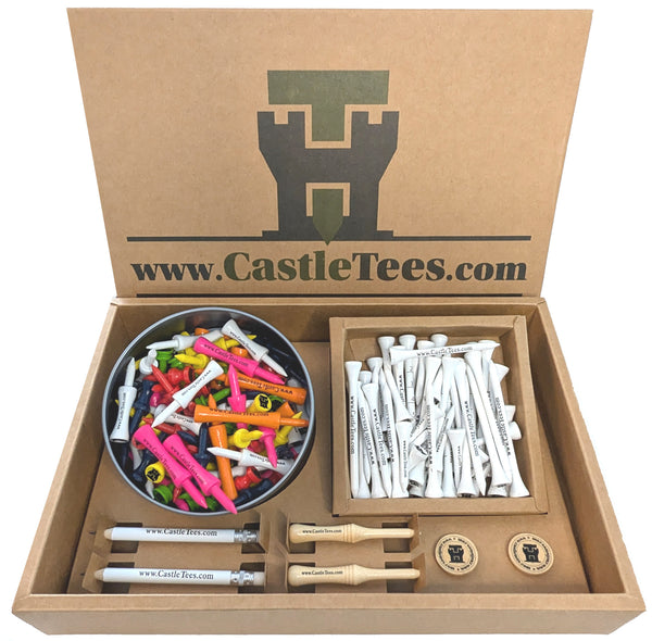 Castle Tees Premium Golf Gift Box Set 122 pcs Mixed Size Tees