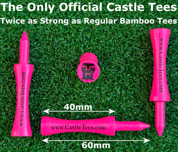 Pink Castle Tees – 50 x 60mm 2 1⁄3 inches Pink Premium Bamboo Golf Tees in a Biodegradable Kraft Box