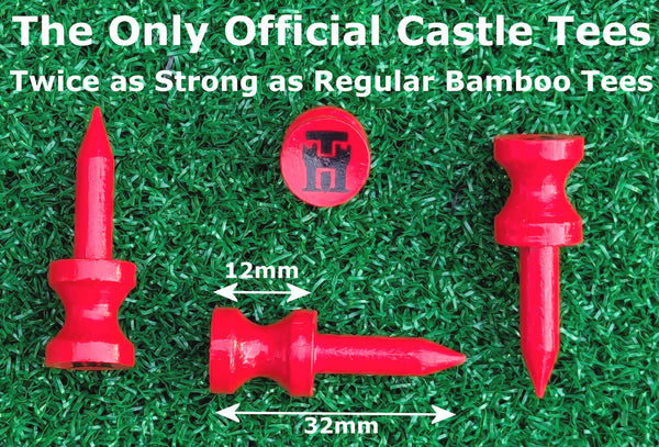 Red Castle Tees – 40 x 32mm 1 ¼ inch Red Premium Bamboo Golf Tees in a Biodegradable Resealable Bag
