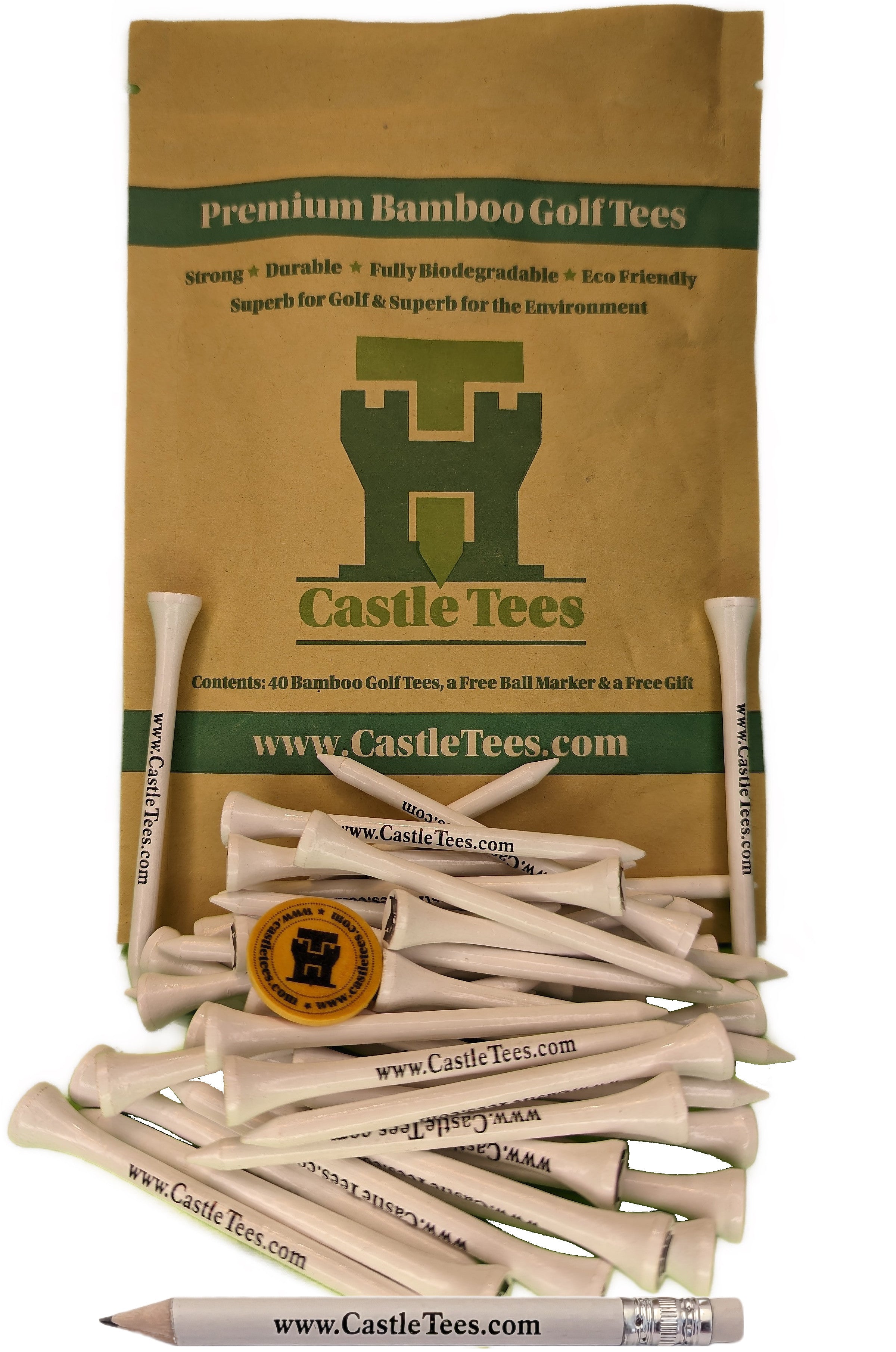 Tee In White Straight Tees – 40 x 83mm 3 ¼ inch White Premium Bamboo Golf Tee ...