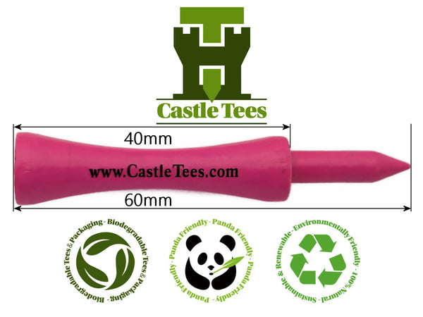 Pink Castle Tees – 50 x 60mm 2 1⁄3 inches Pink Premium Bamboo Golf Tees in a Biodegradable Kraft Box